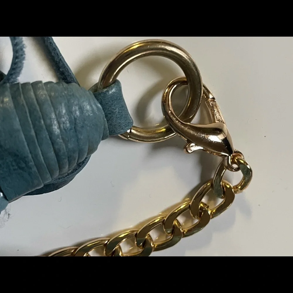 Fringed Leather Crossbody Bag in Dark Teal with Chain Strap